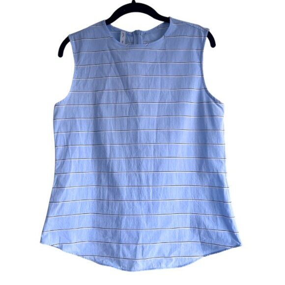 Mango 100% Cotton Blue Striped Sleeveless Blouse Size S Minimalist Top NWT - Picture 4 of 6